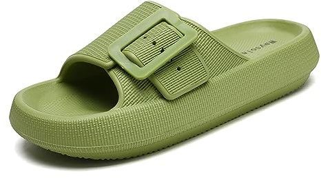 Waysoland Cloud Sliders Women Men Sandals with Adjustable Buckles,Shower Bathroom Non-Slip Quick Drying Open Toe Super Soft Comfy Thick Sole slippers Indoor Outdoor Shoes(Green,7/8 UK)
