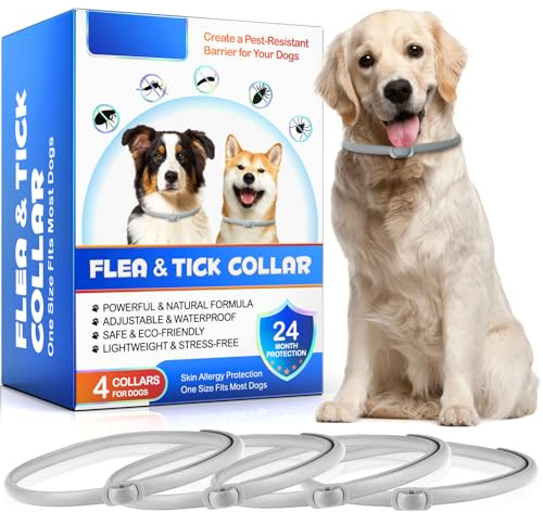Collari Antiparassitari Per Cani,Naturali Collare Antipulci e Zecche per Cani,Collare Regolabile Impermeabile,Elimina pulci, zecche, pidocchi,4 * 6 Mesi di Efficacia Protezione