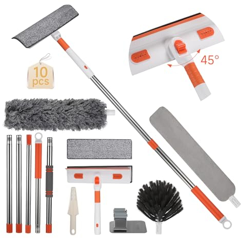 Vusddy 4 En 1 Limpiacristales Profesional, Limpiacristales Telescópico, con Mango Telescópico De 23 A 230Cm, Cabezal Flexible, Varios Accesorios, Kit De Limpieza De Cristales