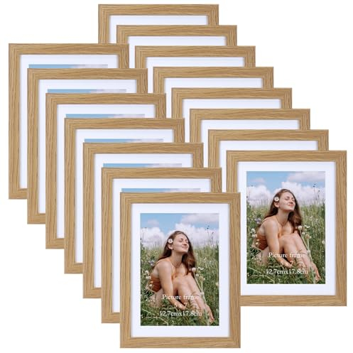 Vasemouh Naturholzfarbene Bilderrahmen 15er-Set, für 12,7x17,8 Bilder mit Passepartout oder für Bilder 15x20 ohne Passepartout, Wand- und Tischaufstellung