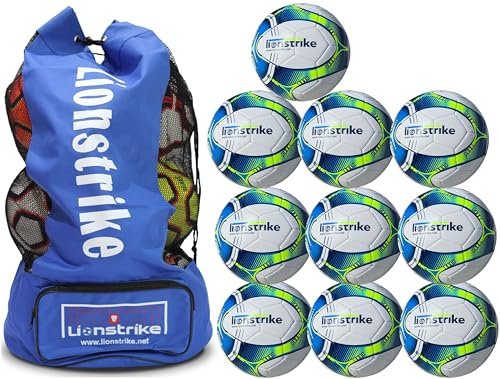 Lionstrike Multipack Footballs, 10 Club-Standard Training Footballs, Club & League-Level Training Balls at Regulation Size & Weight (Size 3, Torquoise)