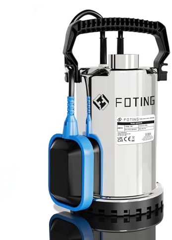 FOTING 400W Stainless Steel Submersible Water Pump for Dirty/Clean Water, 8250 L/H Electric Sump Pump with Float Switch, Portable Water Pump to Empty Pool, Drainage Pump for Pools, Hot Tub, Ditches