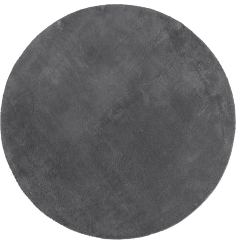 vidaXL Anthracite Round Rug - Low Pile, Non-Slip, Machine Washable, Suitable for Underfloor Heating, Soft and Fluffy, 160 cm Diameter