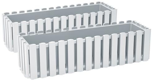 Tymar Blumenkasten landhausstil, Balkonkasten lattenoptik, Pflanzkasten Landhaus, 2er-Pack, Garten, Balkon, Terrasse (Weiß, 60 cm)