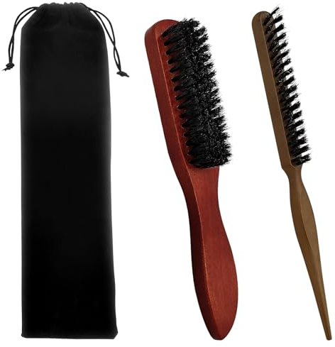 Kisvic 2 Stück Wildschweinborsten Bürste, Reduziert Haarbruch und Frizz Holz Sleek Bun Bürste, Verbesserung der Haartextur Sleek Bürste, für Langes, Dickes, Lockiges, Welliges