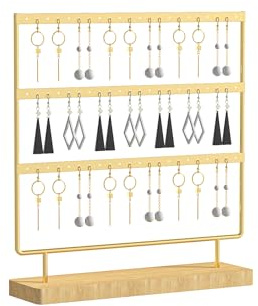 Ausalivan Ohrring-Halter, Organizer, große Ohrringe, Präsentationsständer zum Verkauf, kleiner Ohrstecker-Organizer, Kreolen-Ohrring-Aufbewahrung, Aufhänger, Baum (Gold, 3 Etagen)