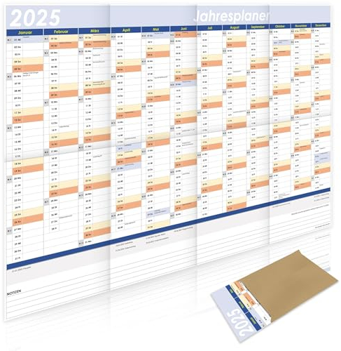 Din A1 Wandkalender für 2025 Kalender, Jahresplaner, Planer, (59,4 cm x 84,1 cm),12 Monate, Jahreskalender, bspw. für Büro, Arbeit, Schule,Monatsplaner, Familienkalender, gefaltet
