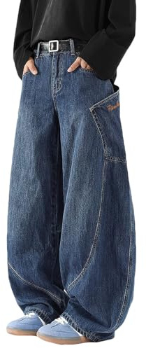 Nutriangee Men's Baggy Barrel Wide Leg Jeans for Men Women Loose Fit Streetwear Y2k Hip Hop Denim Pants, Blue 166, 32