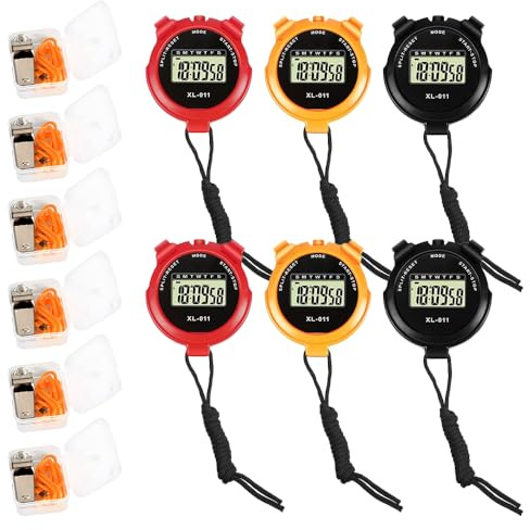 Hojalis 6 Pcs Sports Stopwatch Timer, Multi-Function Sport Digital Stopwatch with Date Time and Alarm Function, Easy to Use, Large Display,Shockproof Sport Stopwatchs for Kids Coaches Swimming Running