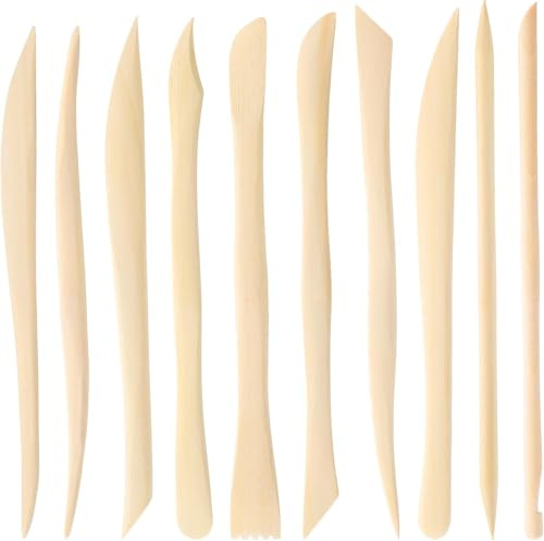 TUOLON Strumenti per Modellare Argilla in Legno 10 Pezzi Utensili Argilla Polimerica e Ceramica Doppia estremità Strumenti Professionali Fai da Te per Intagliare Modellare Scolpire Goffrare