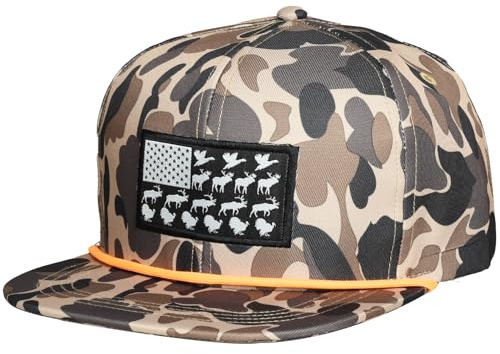EDTREK Elite Youth Country Hat for Big Kids - Boys Snapback Hat with Flat Brim (Old School Camo - Wildlife Flag)