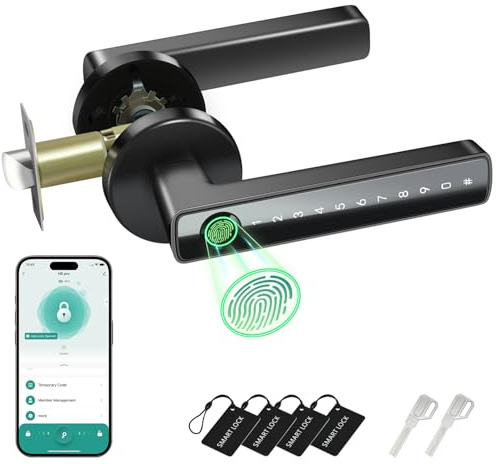 Fingerprint Door Lock, 6-in-1 Smart Door Knob, Biometric Knob Handle with Keypad Code, App Control, Keyless Thumbprint Entry Smart Locks for Home Bedroom Hotel Office Apartment