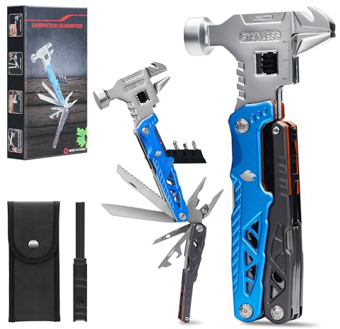 Multitool 18 en 1 avec Marteau, Pince et Couteau de Poche - Outil Multifonction Robuste pour Hommes - Idéal pour le Camping, la Randonnée, la Pêche, la Survie et les Urgences