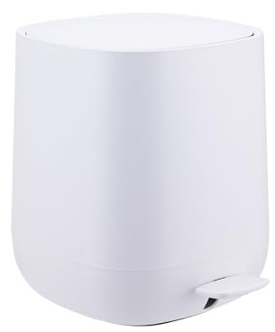 Relaxdays Papelera baño 5 l con Cierre Suave, Acabado Mate, cubeta extraíble, Pedal, Blanco 25 x 21.5 x 21.5 cm
