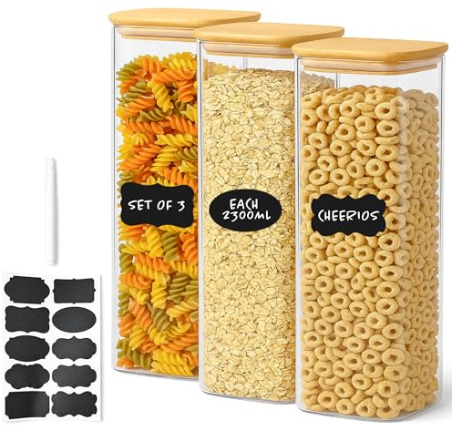 Innoteck 3x2.3L Glass Containers with Lids, Kitchen Storage & Organisation