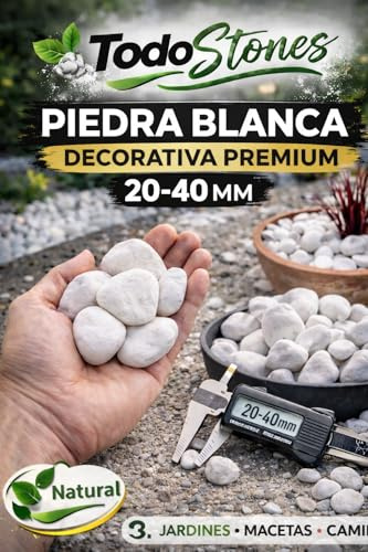 Piedra de marmol premium rodado blanco puro tamaño 20-40 mm (Bolsa de 3 kg)