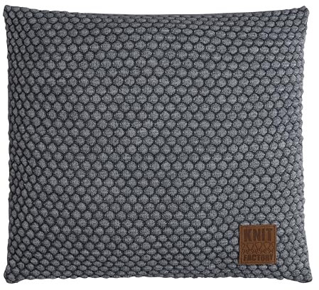 KNIT FACTORY - Juul Kissen - Zierkissen mit Füllung und Bezug - Quadratisches Dekokissen - Sofakissen aus 30% Wolle und 70% Polyacryl - Anthrazit/Grau - 50x50 cm