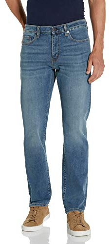 Amazon Essentials Pantalón Vaquero Elástico de Ajuste Recto - Colores interrumpidos Hombre, Azul Medio Vintage, 34W / 34L