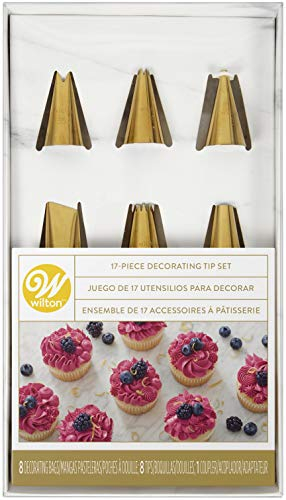 Wilton - Set di 17 punte per tubazioni e decorazioni per torte, colore: blu navy e oro