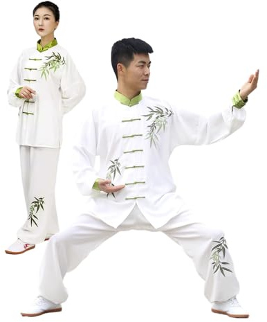 Uniforme de Tai Chi en coton brodé à la main - Unisexe - Vert - Taille XXL