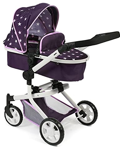 Bayer Chic 2000 - Passeggino per bambole Mika, passeggino combinato 2 in 1 per bambini dai 4 agli 8 anni, stelle lilla