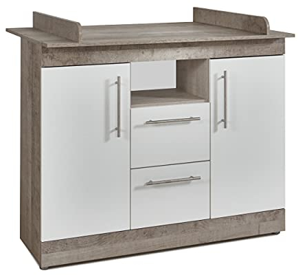 arthur berndt SELINA Wickelkommode mit abnehmbarem Wickelaufsatz Platinum Oak/Weiß - Made in Germany