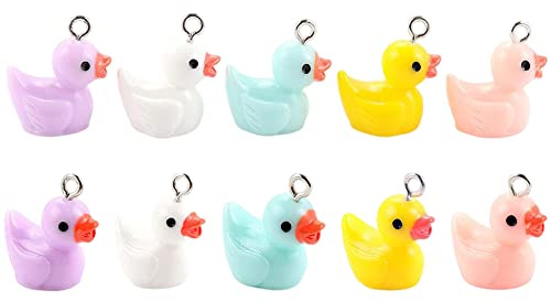Mini colgante de pato, 10 piezas pequeño pato amarillo colgante conjunto de llavero de resina colgante decoración DIY joyería llavero colgante mano accesorios