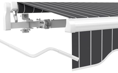 paramondo Gelenkarmmarkise Basic 2000 Markise Sonnenschutz Sichtschutz für Balkon & Terrasse, Vollständig zusammengebaut, 300 x 250 cm (Breite x Ausfall), Block Dunkelgrau-Weiß
