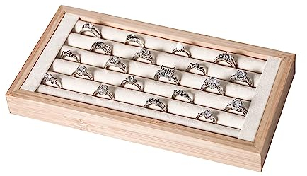 Justsoso Bambus-Ring-Display zum Verkauf, Ringhalter für Show, kleiner Schmuck-Organizer (beige)