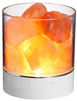 JINGRU Luz de noche de piedra de sal del Himalaya, 7 colores, lámpara LED de cristal de roca, lámpara de purificación de aire natural USB portátil para coche, oficina en casa, dormitorio, decoración d