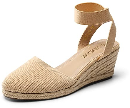 DREAM PAIRS Women's Espadrille Wedge Sandals | Elastic ankle strap, breathable textile upper, supportive TPU outsole