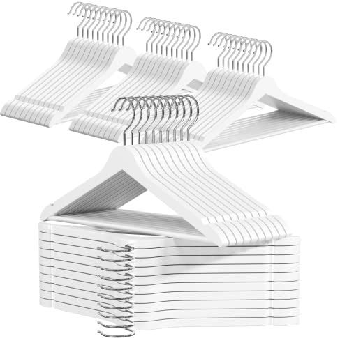 OGIVO Kleiderbügel Holz - 50 Stück - Holzbügel für Ihren Garderobe - Haken um 360° drehbar - Einkerbungen im Schulterbereich - Hangers Clothes (Weiß)