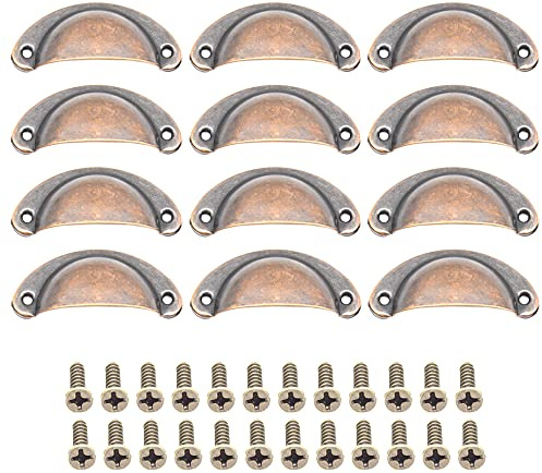 CEEYSEE YLSHOG - 12 tiradores para muebles de 81 mm x 35 mm - Pomos para muebles vintage de cocina o cajones. Semicírculo. Tiradores con tornillos para puertas de armario