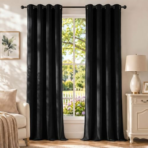 Ystyle Tende Oscuranti 100% Velluto Per Interni 2 Pezzi, 140x260cm, Tenda Termica Isolante Freddo E Caldo, Antifreddo Tende Natalizie Soggiorno Moderne Camera Da Letto Con Anelli, Nero