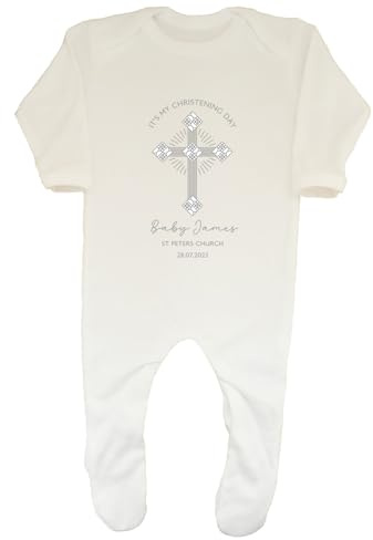 Shopagift Personalised It's My Christening Day Baby Romper Any Name Date Location Boys Girls Gift White