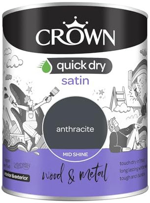Crown Quick Dry Satin Paint Anthracite Grey 750ml Int/Ext Wood or Metal