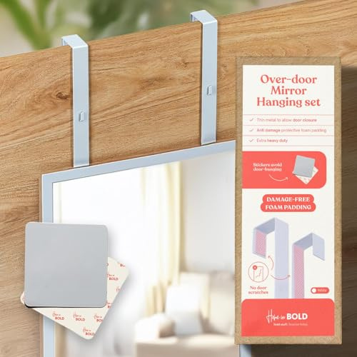 [1,5 tum fyrkantig modell] 36,8 cm spegelhängarset med alla böjande självhäftande och inre skyddande stoppning (redan tillämpad) | justerbar dörrspegel | spegelfästen hängare krokar set