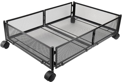 Kedia - Almacenamiento para cama de hierro, caja de almacenamiento con rueda, cajón bajo cama plegable, funda para almacenamiento organizador para dormitorio, ropa, juguetes libros (negro)