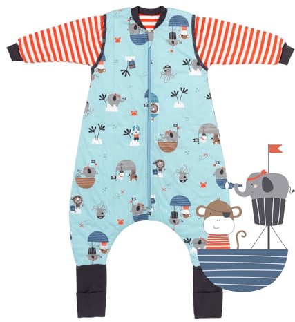 schlummersack Sacco nanna estivo con piedi, 1 Tog, sacco a pelo con gambe e polsini allungati, sacco a pelo per bambini, estate, primavera, con maniche, pirati, 100 cm