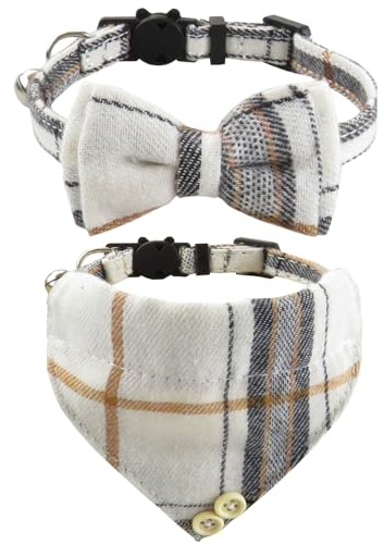 UYRVAPE 2pcs Colliers pour chats avec cloches Noeud papillon amovible Bandana, collier pour chaton, Bandana pour chat,noeud papillon pour chien, Collier Chat avec Boucle de Sécurité Ouvrable Facilemen