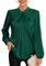 Tops for Women UK Summer Long Sleeve T-Shirt 1950s Knotted Neck Loose Fit Going Out Blouse Dark Green XL