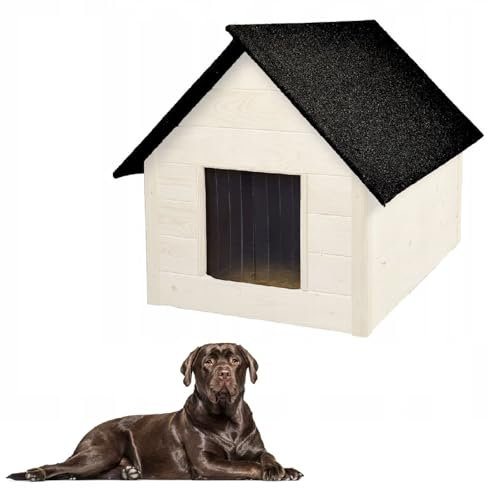 QLS Hundehütte aus Holz 101x69 cm Isoliert Naturholz Winterfest Outdoor (Weiß, 101x69 cm)