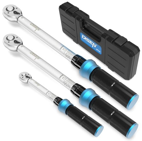 DISEN 3-tlg Drehmomentschlüssel Set, ±3% Fehlergenauigkeit, 1/2, 3/8, 1/4, Bidirektionaler Ratschenkopf für Auto Motorrad Fahrrad Mit Kalibrierzertifikat & Aufbewahrungskoffer
