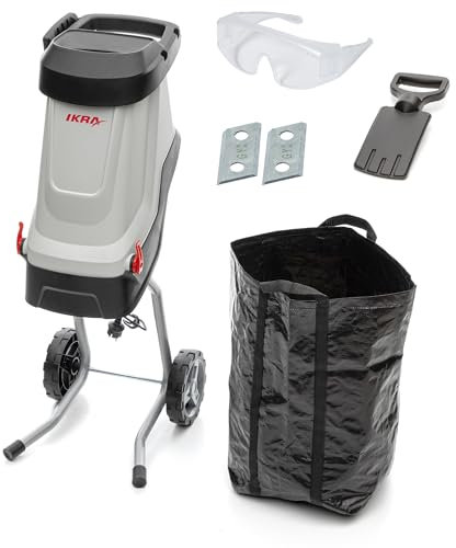 IKRA trituradora eléctrica IMH 2800, incl. bolsa de recogida de 45 l, 2800 W, incl. 2 cuchillas reversibles de repuesto y gafas de seguridad