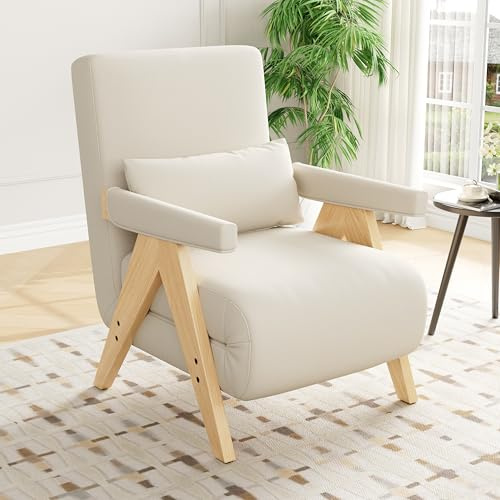 Sillón plegable acolchado 3 en 1 con función de sueño, sofá cama convertible, sillón lounge, cama individual, adecuado para salón, dormitorio, oficina, apartamento, etc. (beige)