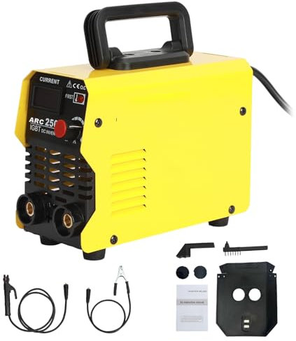 Utaxuper ARC250 Poste à souder avec courant réglable et double tension, mini soudeuse fil fourré sans écran numérique à gaz, 220 V pour réparations ménagères, bricolage, jaune