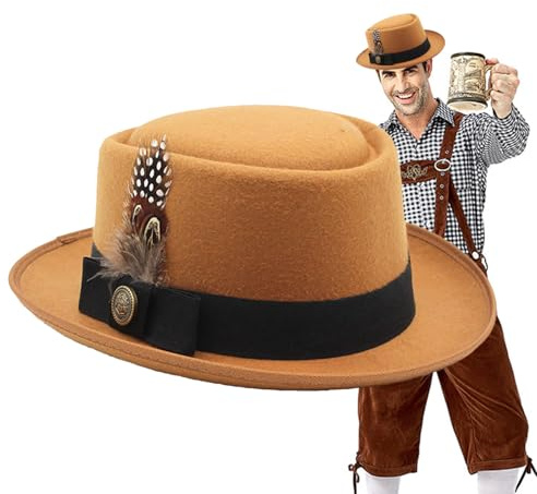 Disfraz de sombrero de Oktoberfest de melón negro, sombreros de Oktoberfest para hombre, Oktoberfest para mujer, accesorios para disfraz de Oktoberfest con plumas, emblemas, Oktoberfest, festival