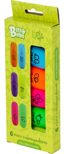 Grafoplas - Mini Evidenziatori Fluorescenti Bits&Bobs Little Eyes, Punta smussata 1-5 mm, 6 Colori -Giallo, Verde, Fucsia, Arancione, Blu, Viola- Perfetto materiale scolastico e cancelleria da