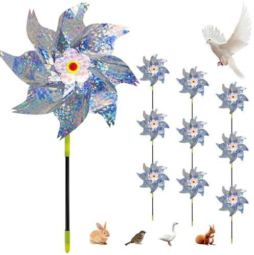 Molinillo de viento, 10 unidades, reflectante, molinillo de viento, molino de viento, para balcón, ahuyentador de palomas, molinillo de viento, molinillo de viento, jardín (flores plateadas)