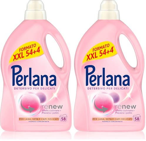 Perlana Detersivo Delicati (58 lavaggi), Detersivo lavatrice liquido per lana, seta e delicati, Detersivo delicati per effetto cashmere e fibre rinnovate (Confezione da 2)